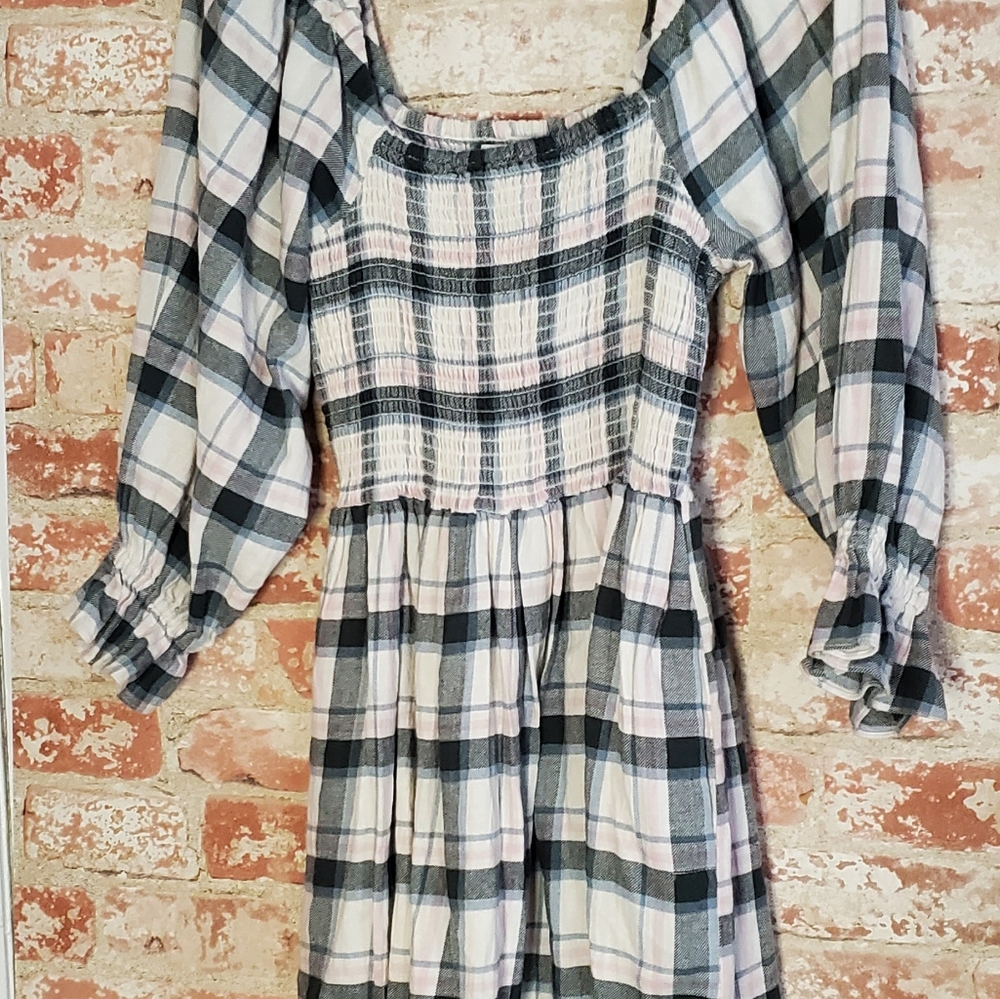 Madewell Lucie Elbow-Sleeve Smocked Mini Dress in Lebaum Plaid Medium - Picture 4 of 11